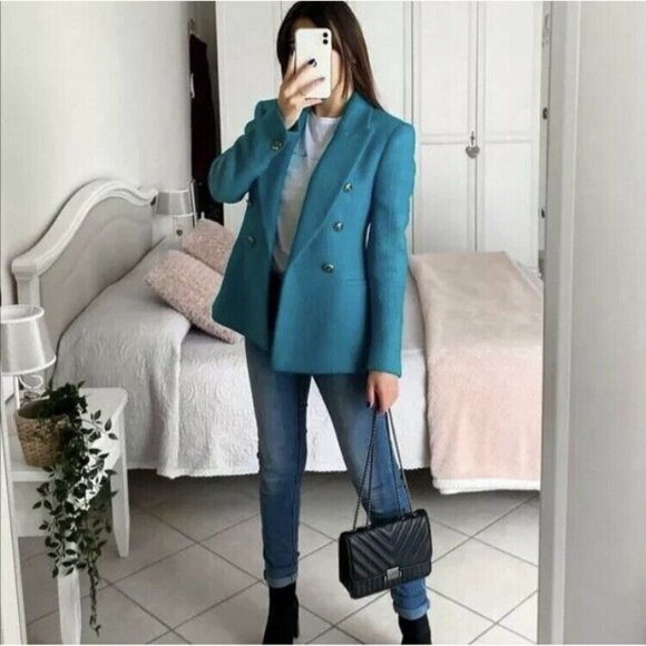 NWT ZARA Emerald Tailored Double Breasted Blazer Blogger’s Favorite​​​ - Picture 4 of 12